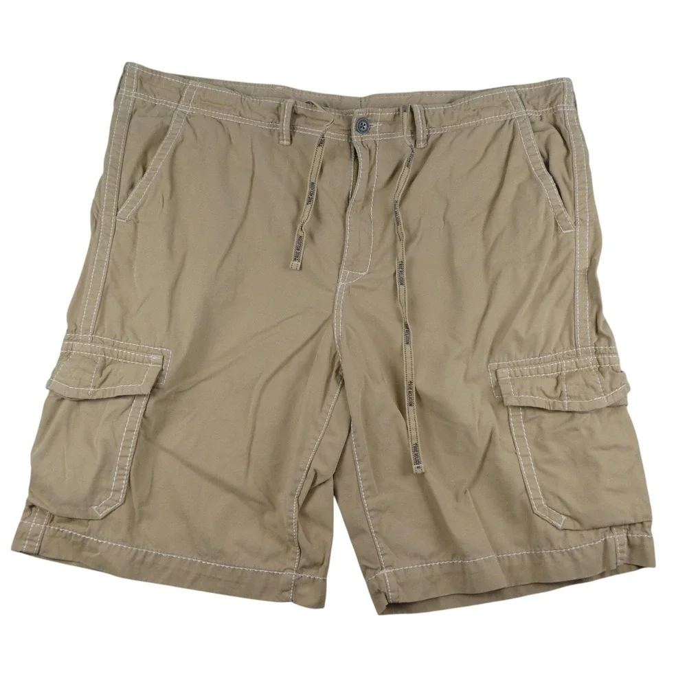 True Religion Shorts Mens 50 Tan Cargo Cotton Drawstring Flap Pocket Utility EUC